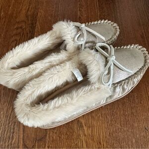 J Crew Metallic Gold Shearling Slippers Brand New Size 9
